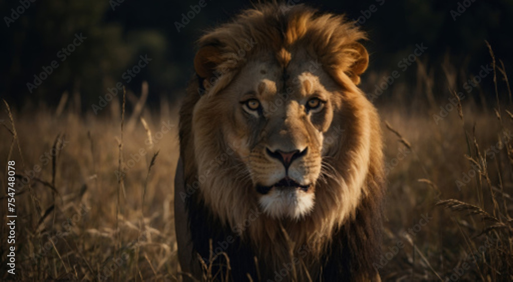 Lion with pure golden with angry face massive look