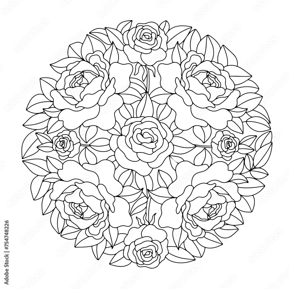 Roses. Mandala. Coloring.