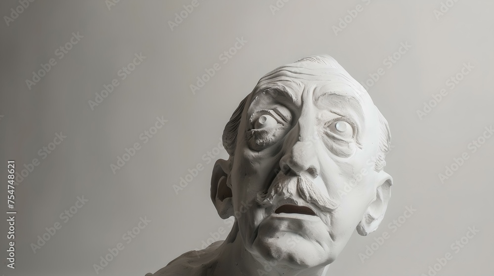 Expressive monochrome sculpture of a man with a startled expression. perfect for art concepts and decor. AI