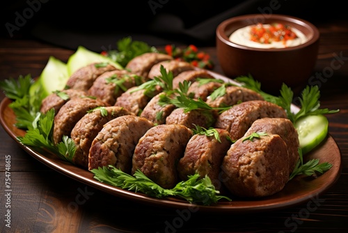Filling Arabic kibbeh meal. Cooking food. Generate Ai photo