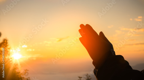 Christians pray or worship, human hands open palm up worship. Eucharist therapy bless god helping repent catholic easter lent mind pray. Christian religion concept background. person prayer, worshiper
