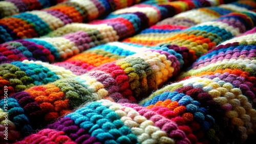 Vibrant Multicolored Crocheted Blanket with a Textured Pattern 