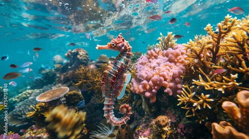 Graceful Seahorse Swimming in Tranquil Underwater Seascape