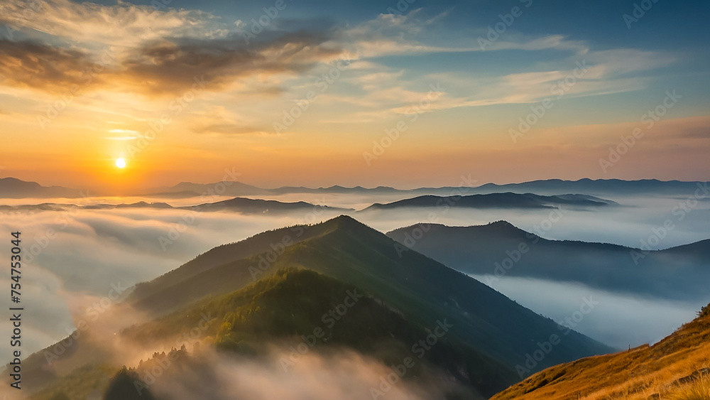 Fototapeta premium Sunset and mountains ฺbeautiful panoramic natural landscape