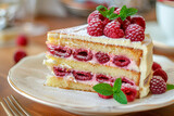 Delicious layers cake with raspberry topping