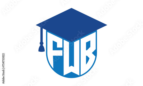 FWB initial letter academic logo design vector template. school college logo, university logo, graduation cap logo, institute logo, educational logo, library logo, teaching logo, book shop, varsity	 photo