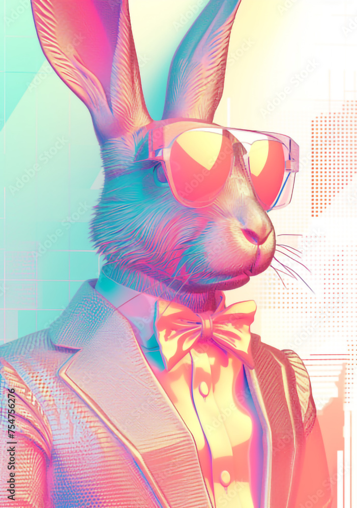 abstract illustration of a rabbit with glasses