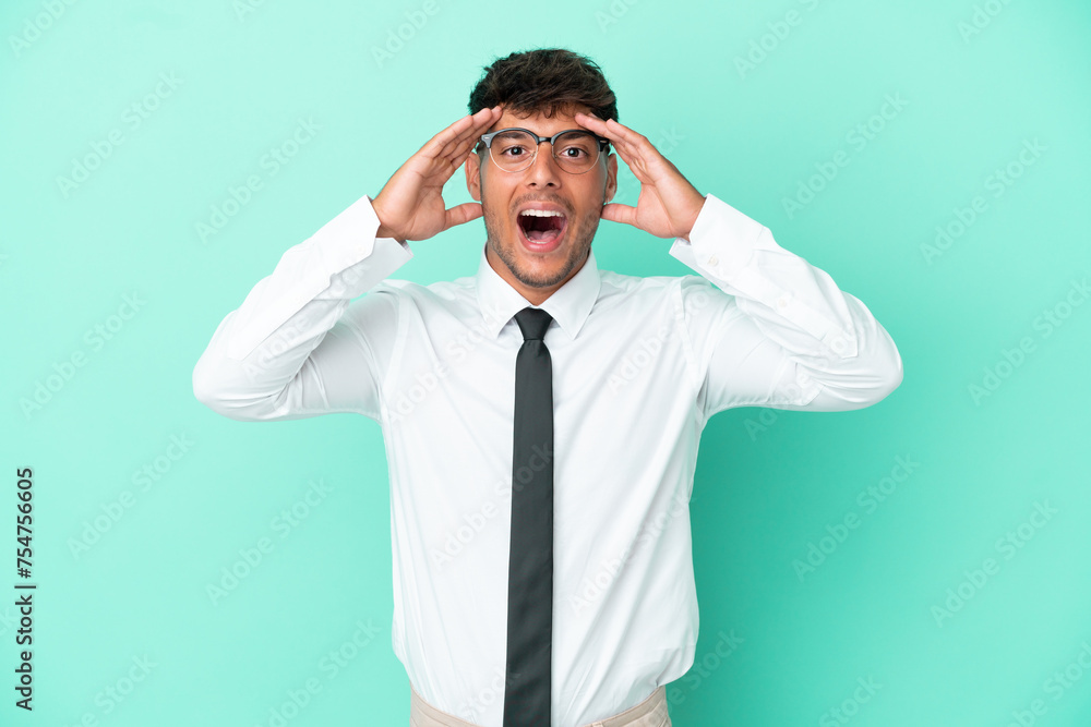 Business caucasian man isolated on blue background with surprise expression Business caucasian man isolated on blue background with surprise expression