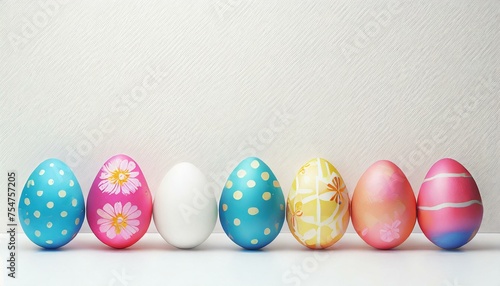 Easter eggs painted in different colors against a white background