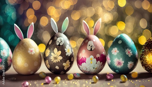 Easter bunnies painted on Easter eggs