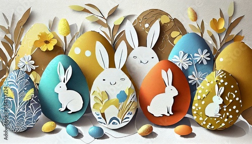 Easter bunnies painted on Easter eggs