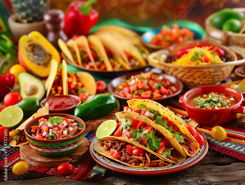 A table full of mexican food dishes, festivity dinner