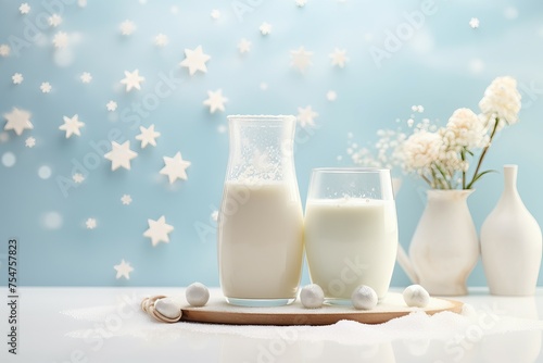 Sunny Milk day background. Nature diet. Generate Ai