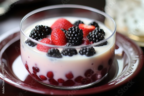 Delicate Milk pudding berry. Organic dessert tasty. Generate Ai photo