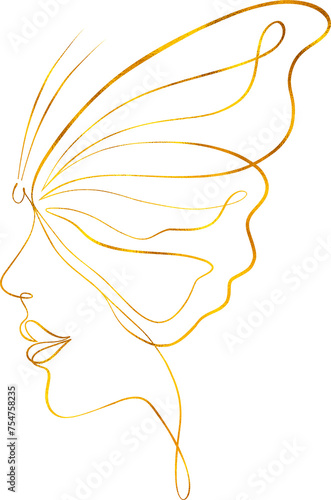 Female face in minimalist styly with golden foil effect. photo