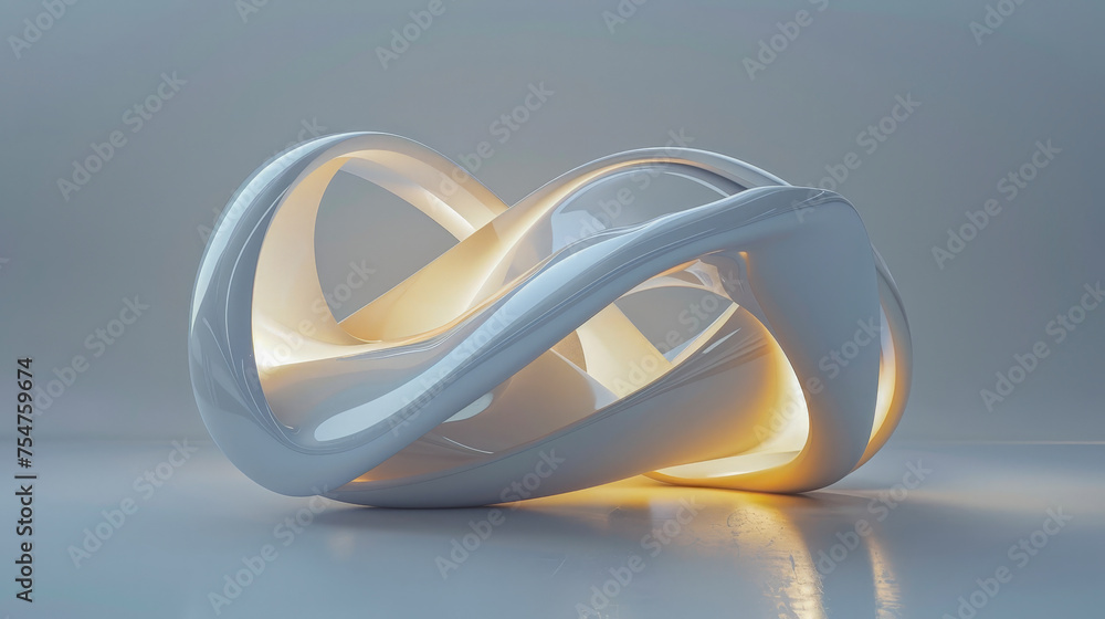 A white object with a curved shape and a light shining on it A white object with a curved shape and a light shining on it