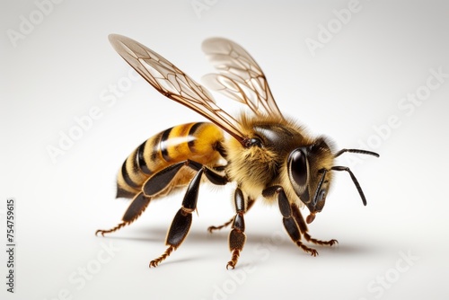 Detailed honey bee , entomology, nature. Insect, biology, macro. Isolated white © Iona