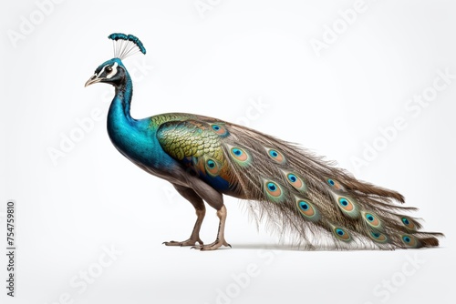 Majestic peacock displaying feathers, elegant, blue and green.