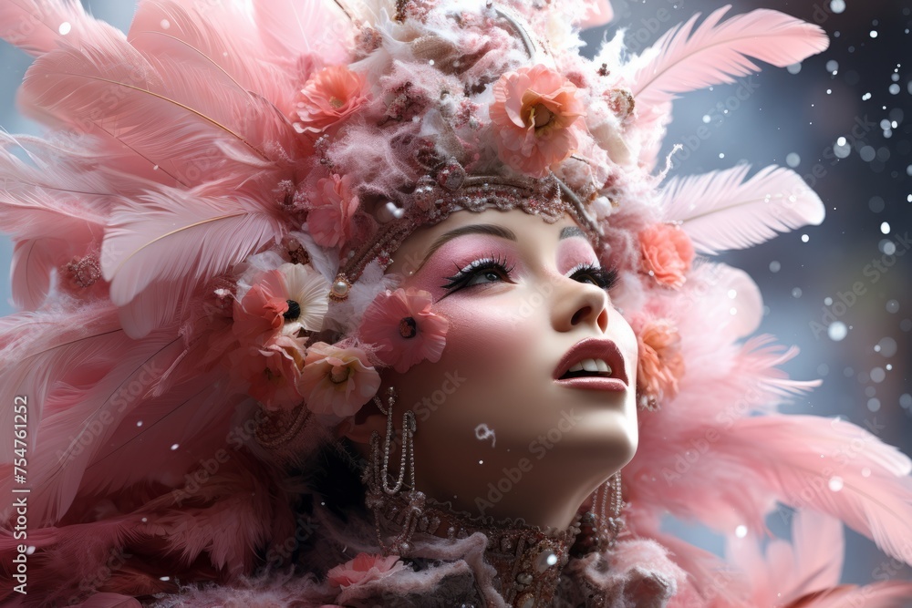 Elegant feminine fashion concept with pastel pink feathers and flowers