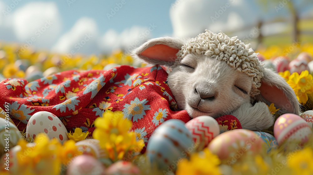 cute lamb with Easter egg cute lamb with Easter egg