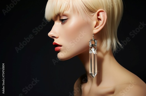 Colorful model earrings blossom. Make pretty. Generate Ai