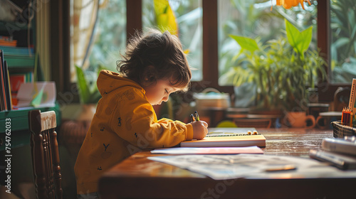 child doing his homework photo