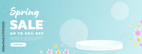 Spring advertising promotion banner with exclusive podium for marketing products. Sale promotion banner for spring.