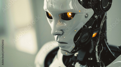 Close up of robot face. Futuristic robot
