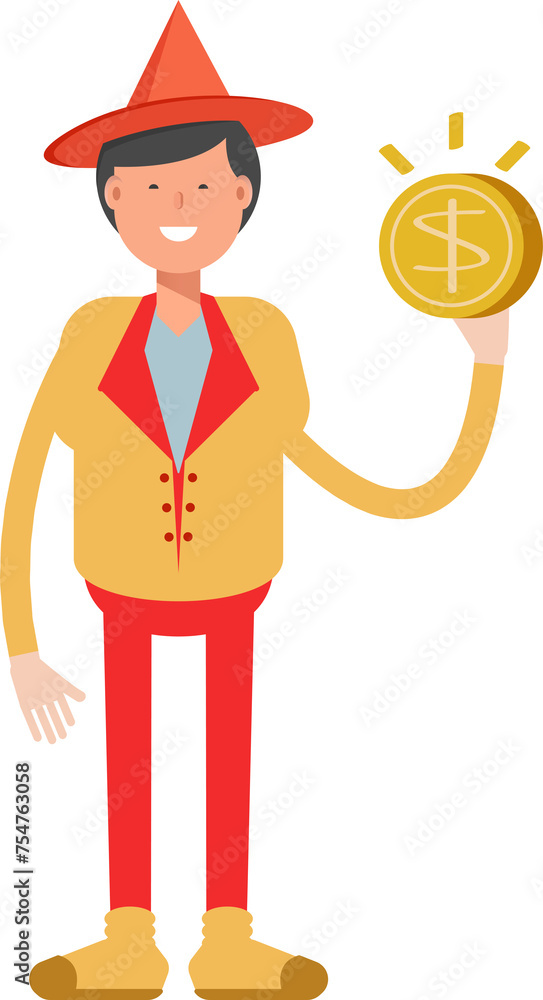 Party Man Character Holding Dollar Coin
Party Man Character Holding Dollar Coin