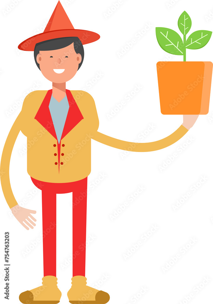 Party Man Character Holding Plant Pot
