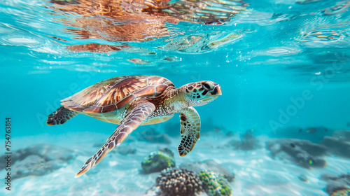 A turtle swimming in the ocean