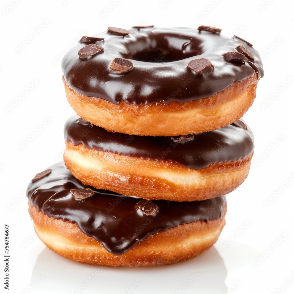 Realistic photo composed of chocolate donuts on a white background Realistic photo composed of chocolate donuts on a white background