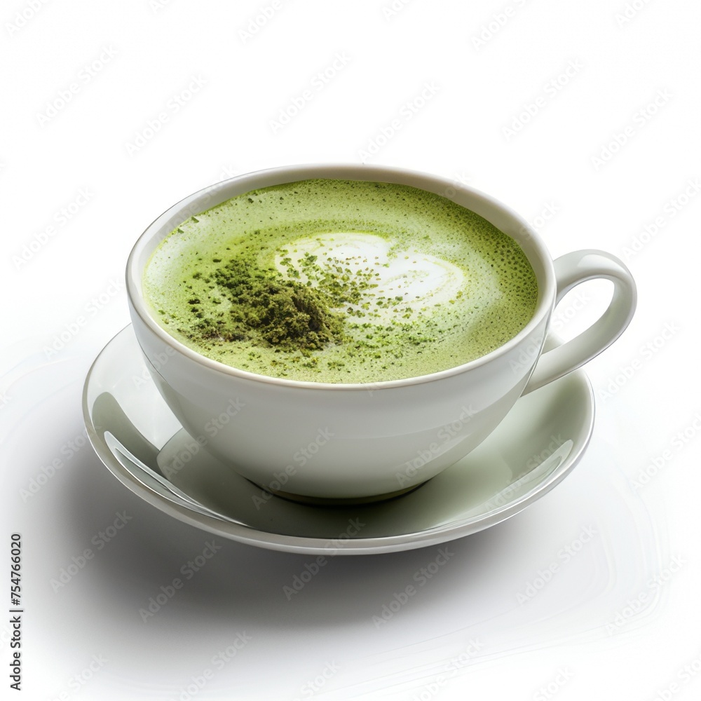 A realistic photo of a cup of matcha on a white background. A realistic photo of a cup of matcha on a white background.