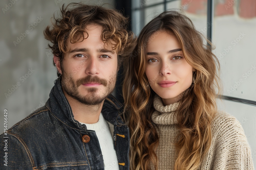 A man and a woman are posing for a picture A man and a woman are posing for a picture