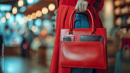 red leather women handbag. generative ai 