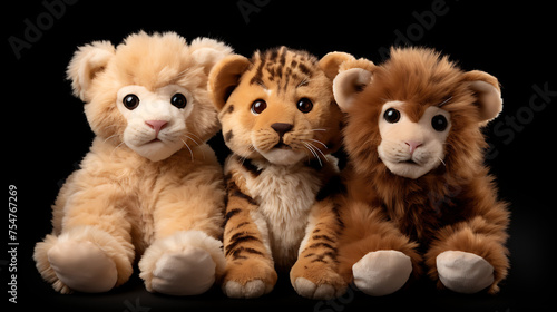 Group of cute baby lion cubs isolated on black background, closeup © Argun Stock Photos