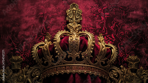 Ornate golden crown on red.