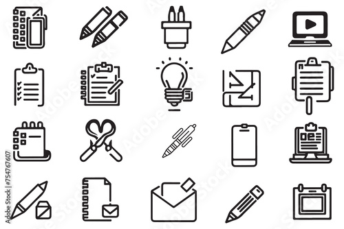 Stationery Icons Set Outline Vector On White Background