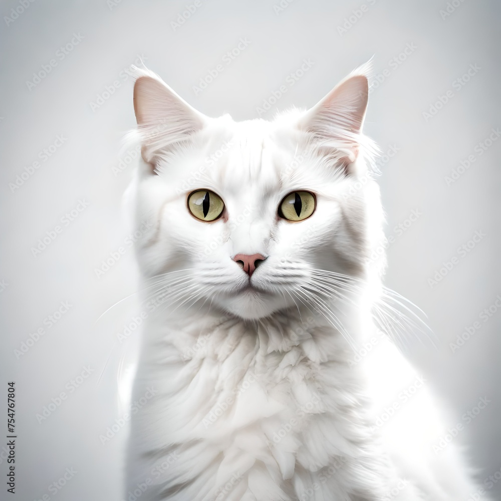white cat with white background