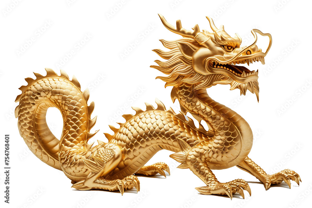 Fototapeta premium golden dragon statue isolated