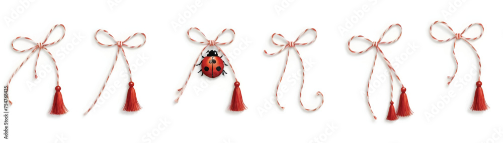 Fototapeta premium martisor talisman big set isolated, spring symbol vector illustration, martisor collection