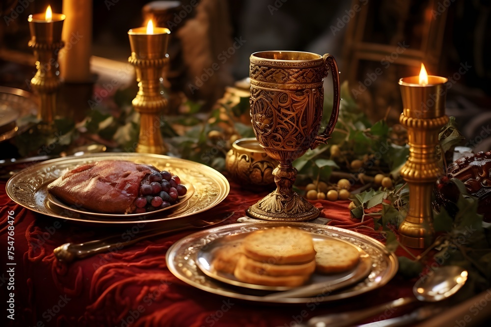 Medieval Banquet Feasting in Royal Style with Ornate