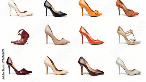 Collection of women's shoes on a white background.