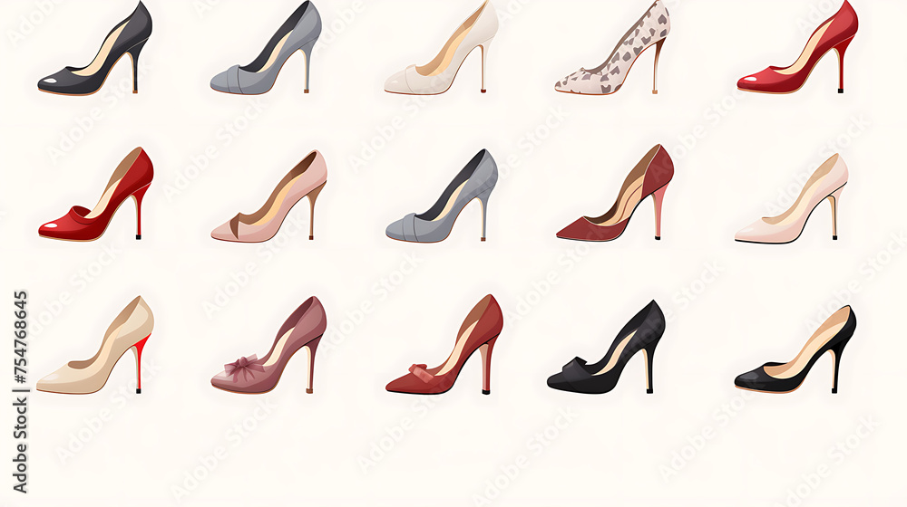 Set of different high heel shoes isolated on white background. Set of different high heel shoes isolated on white background.