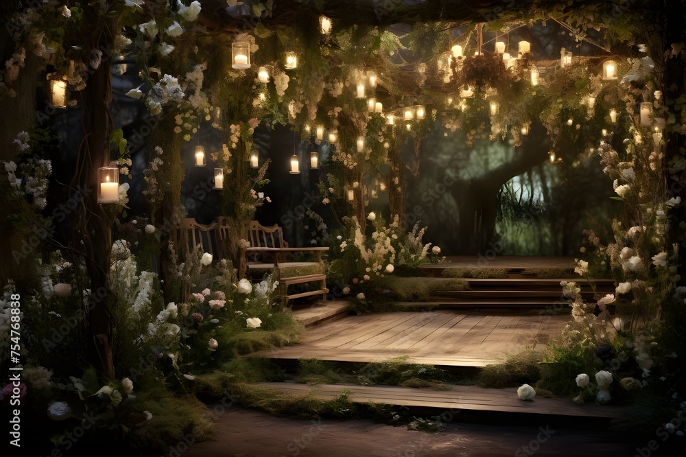 Obraz premium Midsummer Nights Dream Shakespearean Garden Setting