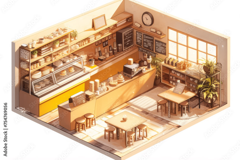 Coffee shop interior perspective illustration Coffee shop interior perspective illustration