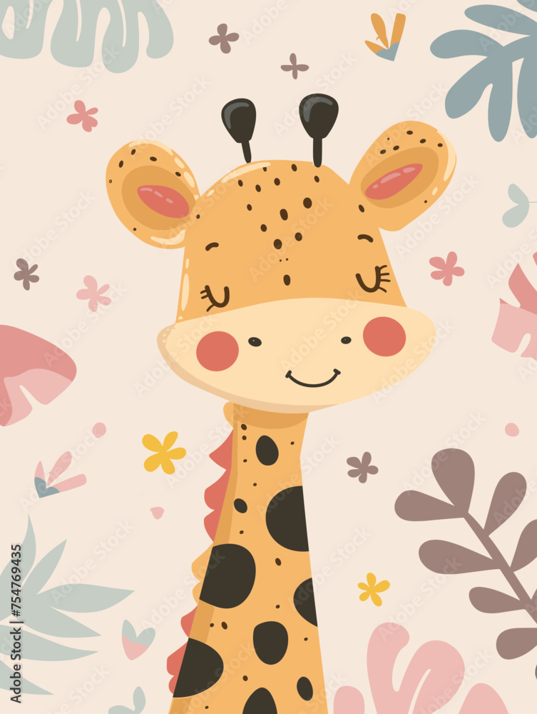 Fototapeta premium Cute Pink Giraffe Cartoon Illustration, Svg Eps Vector File