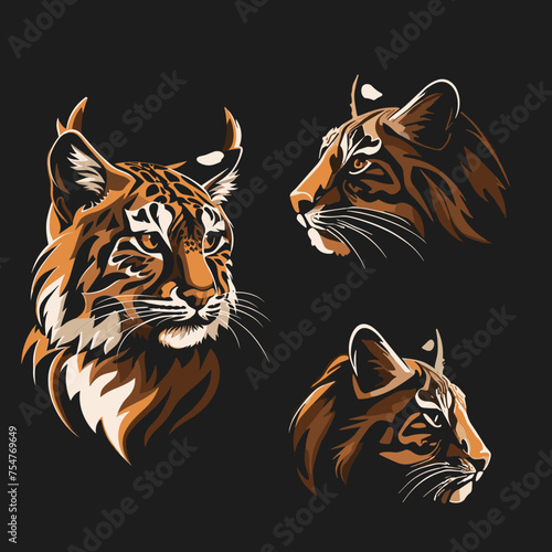 Vector Graphics of Tiger and Deer Heads on Black Background, Svg Eps Vector File