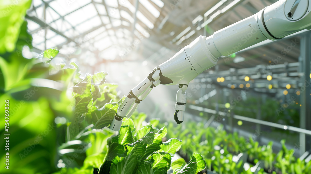 Automated Robotic Arm Watering Lettuce in Hydroponic Greenhouse