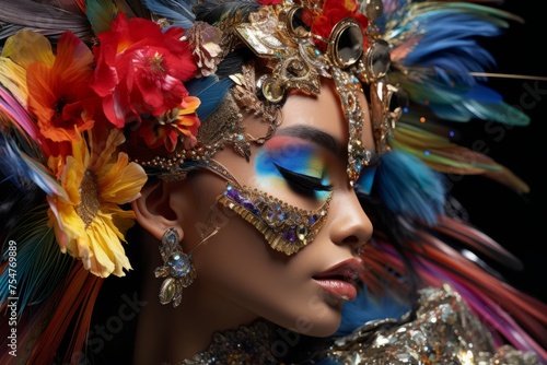 Elegant glitz and glamour concept with vibrant feathers and florals